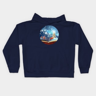 Santa riding on sleigh and magic book Kids Hoodie